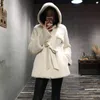 OFTBUY Double-faced Fur Coat hood Winter Jacket Women Real Merino Sheep Fur Genuine Leather Belt Warm Streetwear Outerwear