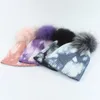 Tie Dye Print Beanie Winter Real Fur Pompom Hatts for Women Fashion Märke Hip Hop Caps Wool Sticked Bonheter Skullies1230054