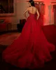 Robe De soirée trapèze rouge cristal, fente latérale, paillettes, dubaï, robes De bal, grande taille, dos ouvert, Sexy, 2021