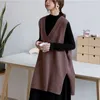 Lanmrem Autumn Vneck Solid Color Seelveless Knit Sweater Streetwear Fashion Lose Wild wychodzące kamizelka Kobieta PC435 201031