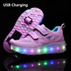 Zapatillas de deporte con carga USB de dos ruedas, zapatos de patín con luz Led roja para niños, zapatos Led para niños y niñas, zapatos iluminados Unisex