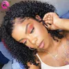 Afro Kinky Curly Wig 13x4 Lace Front Human Hair Wigs Pré Arrancado Sem Cola Sintético Curto Peruca de Cabelo Para Mulheres Preto 150 Densidade