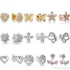 Brand fit pandora 100% 925 Sterling Silver Four Petals Decorative Butterfly Silhouette Clover Love Knot Tree of Life Knotted Hearts Long Peach Earrings