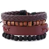 4pcs / Set tressé en cuir bracelets en cuir pour hommes Femmes Vintage Vintage en bois Perles de pierre de pierre de Pierre ethnique Bracelets tribaux Bracele Jllqkm