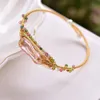 20Pcs Natural Colorful Tourmaline Crystal Gemstone Irregular Baroque Pearl Beads Wire Wrapped Open Cuff Bangle Bracelet for Women Jewelry