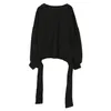 EAM Spring Autumn Round Neck Lång ärm Solid Color Black Back Bandage Bow Loose Sweatshirt Women Fashion JE14101 201202