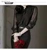 2020 весна лето сексуальные женщины видят через блузку черную перспективу топ мода с длинным рукавом прозрачная прозрачная рубашка Blusas mujer1