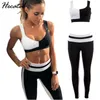 Frauen Sportswear Trainingsanzug Frau Fitness Fitnessstudio Set Yoga Anzug Frauen Kostüm Sport Toplegings Lauf Workout Kleidung Schwarz weiß T200115