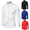 Moda camisas vermelhas masculinas de manga longa cabeleireiro boate bar masculino fino ajuste estilista camisa de cetim com gravata masculina tamanho grande S-5x259u