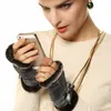 Women's Genuine Leather Gloves Female Fashion Semi-Fingers Pigskin Autumn Winter Warm Mittens L128NQ-11