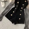 Gagaok High Street Conjunto de dos piezas Mujeres Stand Collar Camisa de encaje Cintura Slim Chic Botón Mono Coreano 2 conjuntos Sexy Top 220315