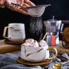 북유럽 대리석 커피 머그잔 매트 럭셔리 워터 카페 차 우유 컵 응축 된 커피 세라믹 컵 접시 숟가락 세트 211223