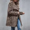 レディースファーファックス女性ヒョウプリントコート秋冬暖かい厚いジャケット女性ふわふわぬいぐるみアウターファッションスリムフィットオーバーコート