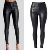 LOGAMI Femmes Pu Pantalon En Cuir Noir Sexy Stretch Moulante Pantalon Femmes Taille Haute Long Pantalon 211216