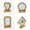 NY!!! Bamboos Sublimation Blank fotoram med bas DIY Double Sided Wood Love Heart Round Frames Magnetism Bildmålning Dekoration