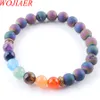 Wojier 8mm Mulheres Homens Castanhas Natural Mineral Colorido Grânulos 7 Chakra Braceletes Cura Meditação de Energia Gema Pedra Mala Pulseira K3326