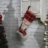 Christmas Stocking 18" Embroidered Linen Buffalo Plaid Red Truck Hooked Xmas Stocking Christmas Decorations and Party Accessory JK2010XB