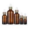 5-100ml Amber Glas Lege Dropperfles Essentiële Olie Parfum Fles Vloeibare Druppelfles met Rose Gold Cap Oog Druppelaar