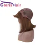 Kort Bob Human Hair Wig Peruvian Remy Straight Blunt Cut Non Lace Gluseless Paryk för Svarta Kvinnor # 4 Mörk Brun Full Machine Wig med Bangs