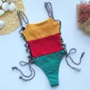 Colorblocked V-Neck Strappy One-Piece Swimsuit Sexy Backless Padded Women Monokini 2020 Girl Beach Bathing Suit Swimwear T200708