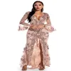 Prawdziwy obraz Głęboki V Neck Suknie Wieczorowe Sexy Bling Cekiny Aplikacje Długie Rękawy Party Dresses Moda Formalna Prom Dress Side Split Suknie