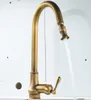 Europe Antique Brass Mixer Pull Out Hot and Cold Water Tap Sink Swivel 360 Degree Mixer Pull Down Kitchen Faucets Single Hole T200424