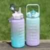 2000 ml 64oz motiverende waterfles met tijd marker stro lekken BPA gratis fitness sportsap kruik met paracordgreep