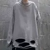 Men Long Sleeve T-shirts Hole Asymmetrical Mens Oversize S-5XL Solid Loose Tops All Match Personalized Cool Clothing T-shirt New G1222