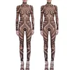 Stage Wear Donna Estate Tribal Tattoo Stampa Tuta in rete Tuta africana azteca retrò Celebrity Catsuit Tuta1306H