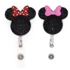 10 st mycket söta nyckelringar Animal Rhinestone Mouse Head Dractable ID Card Holder för sjuksköterskans namntillbehör Badge Reel med Allig211s