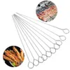 50 stks Meat Goose Round Round Skewers Stick Roestvrij staal BBQ Naald Barbeque Skewers Keukengerei Camping Picnic Dropship T200111