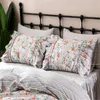 Koreanska Princess Lace Ruffles Floral kjol-stil sängkläder Ställ ren bomull pastoral Ropa de Cama Couvre Lit Duvet Cover Set1