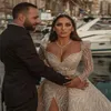 Dubai Mermaid Wedding Dress With Detachable Glitter Sequins Long Sleeve Robe De Marie Sweep Train Church Champagne Bridal Gown