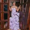 Amazing Lavender Mermaid Prom Jurken Schouder Kettingstijl Aso Ebi Ruffles Plus Size Avond Formele Feestjurk Jurken Afrikaans