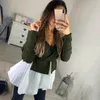 Ladies spring and autumn contrast color V-neck knitted shirt cross strapless thread irregular patchwork pure color tops