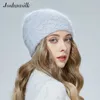 Joshuasilk Winter Ladies Hats Style Angora Wełna Ciepła Kapelusz Klasyczna Diamond Lattice Decoration 211229