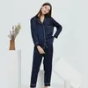 16 Momme Mulberry Silk Pyjama 100% Silk Luxury Long Sleeve Trouser Female Real Silk Homewear Summer Sleepwear Women Pijama 210330