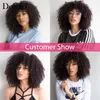 250 Density Afro Kinky Curly Lace Front Human Hair Wigs With Bangs Short Bob Lace Frontal Wig For Women Full 4B 4C Dolago Black3161693