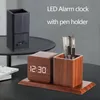 Desk Table Clock Wood LED Digital Alarm Clocks With Pen Holder Sound Sensitive Silent Electronic Timer Home Decoration ZL0344