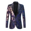 Hommes Velours Col Mode Flash Costume Veste Slim Fit Blanc Paillettes Blazer Hôte Chanteur Bar DJ Discothèque Performance Costume De Smoking Formel