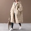 New Loose Down Coat Cloak Lantern Sleeves Hooded Warm Long Down Parkas 90% Vit Duck Down Jacket Kvinna Snö Outwear 201023