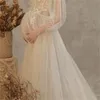 Robe de maternité en dentelle et maille, séance Photo féerique blanche, broderie de fleurs, style Boho, longue robe enceinte, Costume de photographie 281 H1