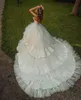 2021 Puffy Wedding Dresses Tiered Ruffle Sweep Train Plus Size A Line vestido de novia Lace Appliqued Vintage Bridal Gowns