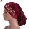 Diamante Velluto Turbante Pieghettato Dreadlocks Berretto da Notte Cappello Largo per La Perdita di Capelli Musulmano Slouch Caps Accessori1 Eger22