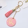 Disco Tassel Keychain Bronzing Letter Pingente de Couro Chaveiro Bag Pingente Dia da Mãe Partido Partido Suprimentos 5 Cores BT1011