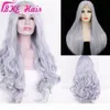 Hoge temperatuur vezel perruque peruca gemengde kleur blauw grijs pruik lange golvende synthetische kant voor pruik voor vrouwen kostuum8695070