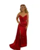 Rode Satijnen Mermaid Avondjurken Side Spleet Strapless Plooien Lange Prom Jurken Dames Formele Party Gast Celebrity