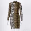 Modelång ärm med hög hals leopard tryck sexig bodycon mini klänning 2020 Autumn Winter Women Fashion Christmas Party Clothe236b