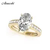 Ainuoshi 925 Sterling Silver Yellow Gold Color Oval Cut 3CT Wedding Rings Women Silver Bridal Rings Gifts Jubileumsmycken Y200106
