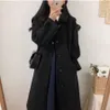 Женское пальто зима корейская мода длинные покрытые утолщенные шерстяные зимние пальто для женщин черное пальто harajuku 220107